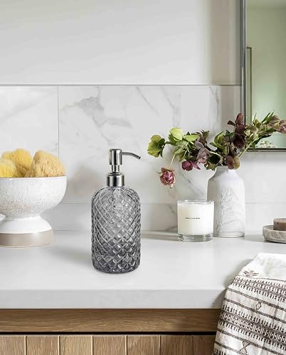 JASAI 18Oz Smoky Gray Glass Soap Dispenser with Rust Proof Pump - color: Smoky Gray