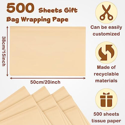 500 Sheets Kraft Tissue Paper Bulk 15 x 20 Inch for Fall Harvest Gift Bags - color: Khaki, size: 15 x 20 Inch, style: Classic