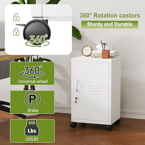 pozdeg 24.4" H White Lockable Rolling Metal Storage Locker - color: White, size: 11.8"D x 13.8"W x 24.4"H