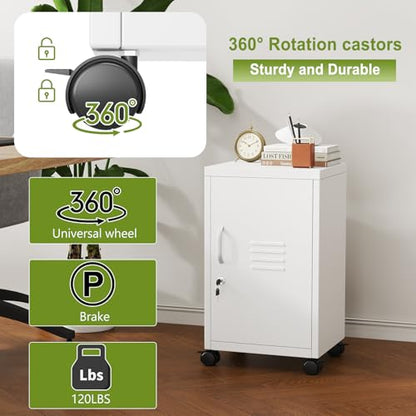 pozdeg 24.4" H White Lockable Rolling Metal Storage Locker - color: White, size: 11.8"D x 13.8"W x 24.4"H