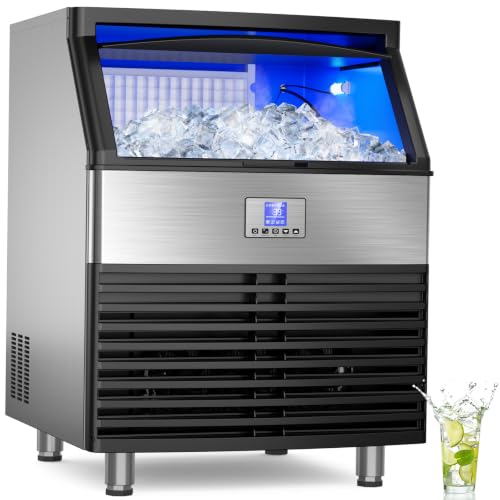 Mojgar Commercial Ice Maker Machine, 450 lbs/24H with 120 lbs Storage Bin - color: Black Blue