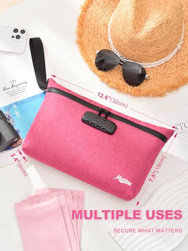 Smell Proof Bag with Combination Lock Large Storage Container Medicine Lock Bag Money Organizer Travel Storage Pouch - color: Pink