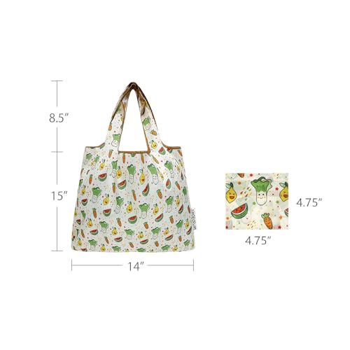 allydrew Medium Foldable Tote Nylon Reusable Grocery Bag (Set of 2) - color: Happy Food