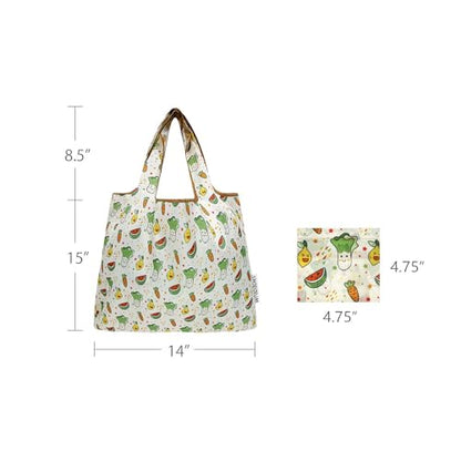 allydrew Medium Foldable Tote Nylon Reusable Grocery Bag (Set of 2) - color: Happy Food