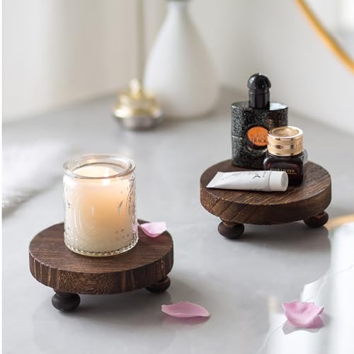 Romadedi Brown Wood Riser, Pillar Candle Holder, 4.7 in, 4 Packs - color: Brown, size: 4 PCS