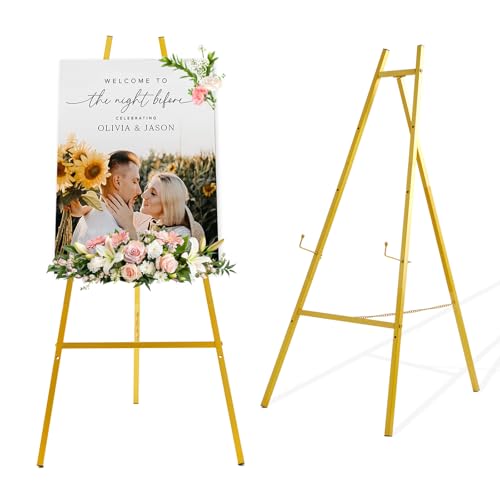 Gold Easel Stand for Signs , 43.5" Heavy Duty Metal Easel Stand - size: high--43.5"