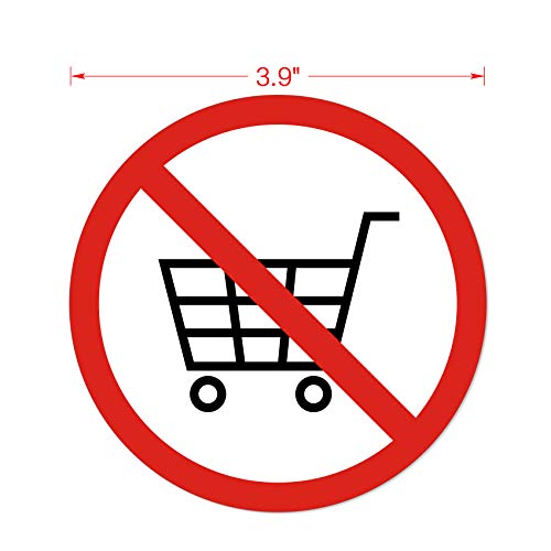 dealzEpic - No Shopping Cart Allowed Sign Sticker | Self-Adhesive Peel and Stick Vinyl Decal - 3.94 inches in Diameter - Pack of 4 Pcs - color: No Shopping Cart