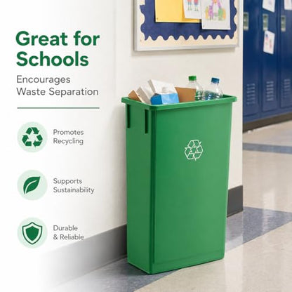 23 Gallon Slim Rectangular Commercial Trash Can, Heavy Duty Plastic Indoor Waste Bin for Kitchen, Office, Restaurant, School, Restroom & Janitorial Use (Green, No Lid) - color: Green