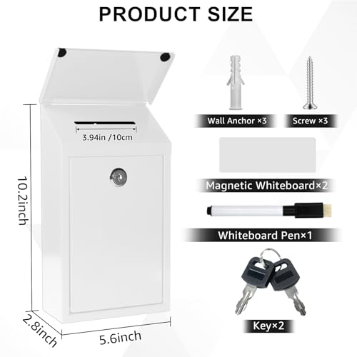 CHONOVO Metal Cash Box 10.2" with 2 Magnetic Whiteboard, White - color: White