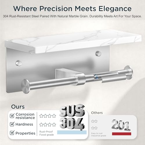 FORIOUS Double Marble Toilet Paper Holder with Phone Shelf, Commercial - color: Brushed Nickel, size: Double Roll