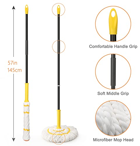 Self-Wringing Twist Mop with 1 Extra Refill, 57" Long Handle, Yellow - color: Yellow (1 Handle & 2 Mop Heads)
