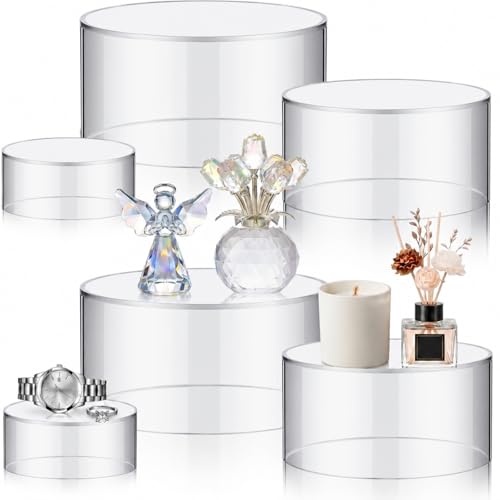 Jerify 6 Pcs Acrylic Riser Display Stands 5.91" 5.12" 3.54", Clear Round - color: clear, style: Round