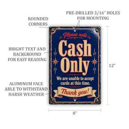 Cash Only Vintage Enamel Business Sign - style: Cash Only