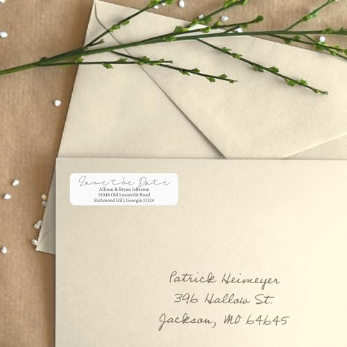 Save the Date Rolled Address Labels / 250 Personalized Return Address Labels/Designer Address Stickers in Elegant Plastic Dispenser - size: 250 Labels, style: Save the date