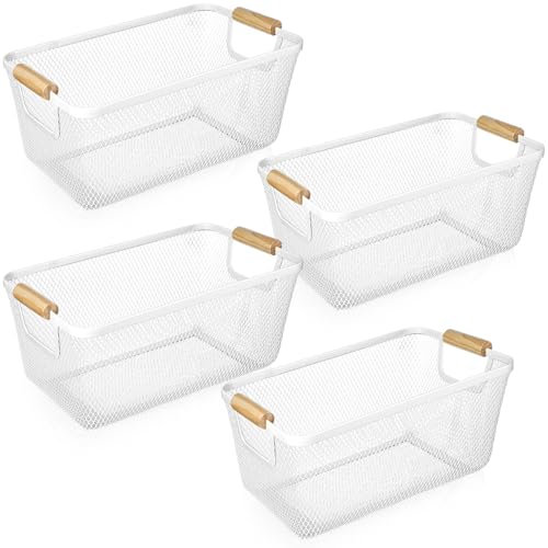 Ziliny 4 Pcs Mesh Wire Baskets for Organizing, Medium, Cream White - color: Cream White, size: Medium