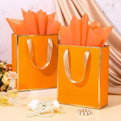 Yeaqee 50 Pcs Metallic Paepr Gift Bags Bulk with Handles,Orange - color: Orange