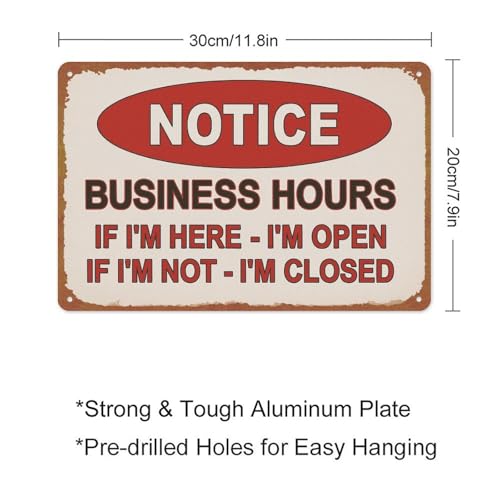 Notice Business Hours Open And Closed Sign Aluminum Metal Sign Posters 8x12 Inch For Living Room Bedroom Bathroom Decoration