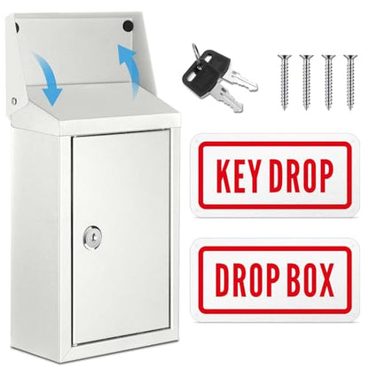 Yaocom Metal Key Drop Box with Lock, 2 Keys for Cash Donation Secure, White - color: White