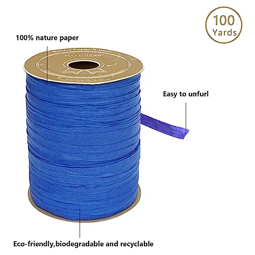 Raffia Ribbon for Gift Wrapping, Packing Paper Twine, Craft Ribbon Raffia Yarn for Crochet - 1/4'' Wide, 100 Yards, Royal Blue - color: Royal Blue