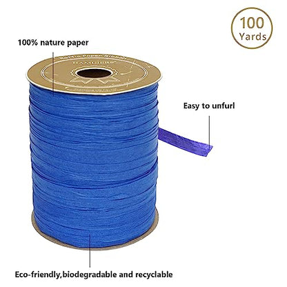 Raffia Ribbon for Gift Wrapping, Packing Paper Twine, Craft Ribbon Raffia Yarn for Crochet - 1/4'' Wide, 100 Yards, Royal Blue - color: Royal Blue