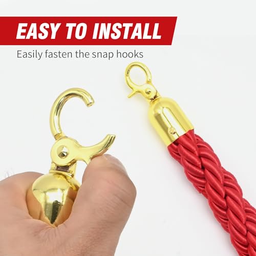 EATAKWARD 2Pcs Twisted Rope Posts, Twisted Stanchion Rope 5 Ft/1.5 M, Twisted Post Ropes with Snap Hooks Crowd Control for Posts Stands Queue Divider Banquets Parties Hotel, Red