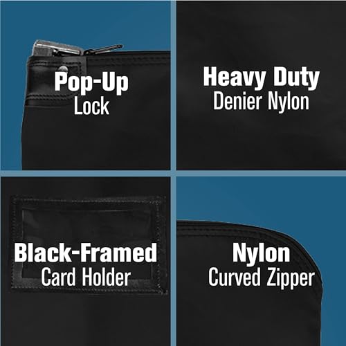 BankSupplies HIPAA Locking Courier Bags with Handles & Card Holder - Black - 19W x 15H - Durable Laminated Nylon Fabric with Metal Pop Up Lock - color: Black- with handle