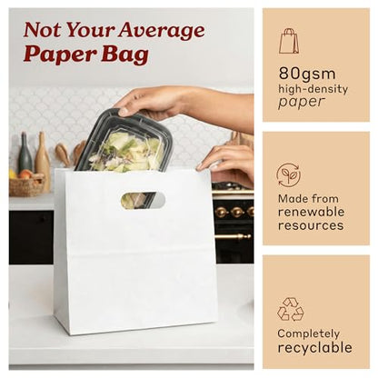 White Kraft Paper Bags with Die Cut Handles, 11" x 6" x 11", 500 Pack - color: White, size: 1 Count (Pack of 500)