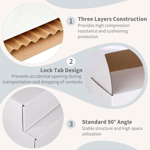 Fishat 12" x 10" x 4" White Corrugated Cardboard Shipping Boxes Set of 5 - size: 12" x 10" x 4"
