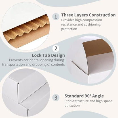Fishat 12" x 9" x 4" White Corrugated Cardboard Shipping Boxes Set of 5 - size: 12" x 9" x 4"