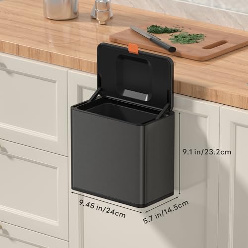 Mbillion 1.05 Gal Brushed Black Hanging Stainless Steel Compost Bin - color: Brushed Black, size: 1.05 Gal