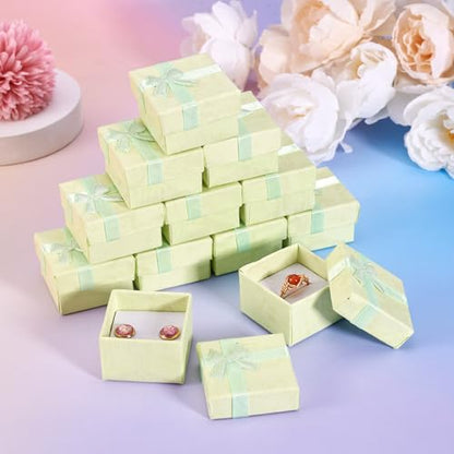 Craftdady 12Pcs Square Ring Jewelry Boxes 1.59 x 1.59x 1.02 Inch Cardboard Earring Necklace Pendant Present Jewelry Boxes with Bowknot Small Packing Boxes for Bracelet Jewelry Display (Light Green) - color: Light Green