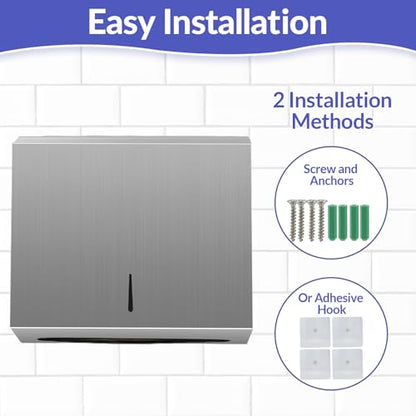 Stardrix Knob Latch (No Key Lock) Paper Towel Dispenser, Wall-Mount, Brushed Stainless Steel, Commercial Large Capacity, Fits 250 C-Fold / 300 Multi-Fold Towels - color: Brushed, size: 250 C Fold/300 Multi-Fold with Knob Latch