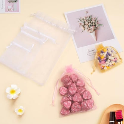 50PCS White Organza Bags 3x4, Small Mesh Gift Bags Drawstring Mini Sheer Pouches Cute Goodie Baggies for Jewelry Candy Treats Sachet Wedding Birthday Party Favors Halloween Gifts Wrapping - color: White