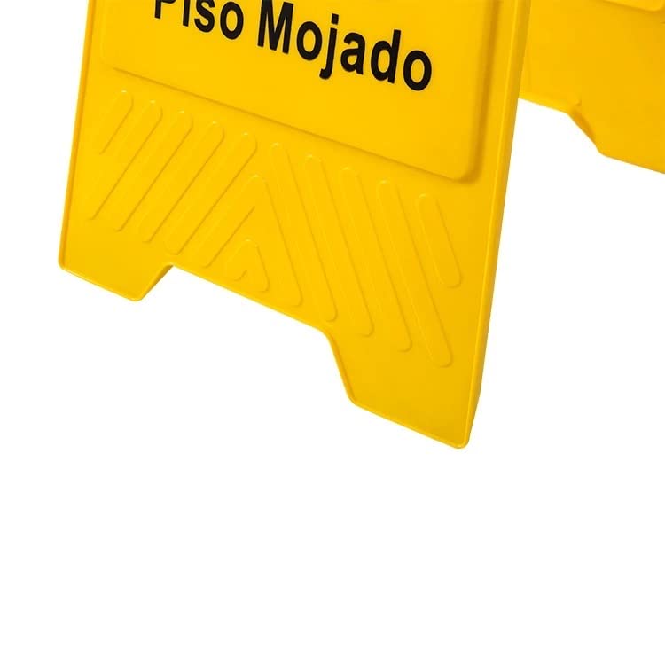 24' Warning sign "CAUTION WET FLOOR" sign double sided fold-out bilingual for public safety indoors and outdoors with two language English/Spanish