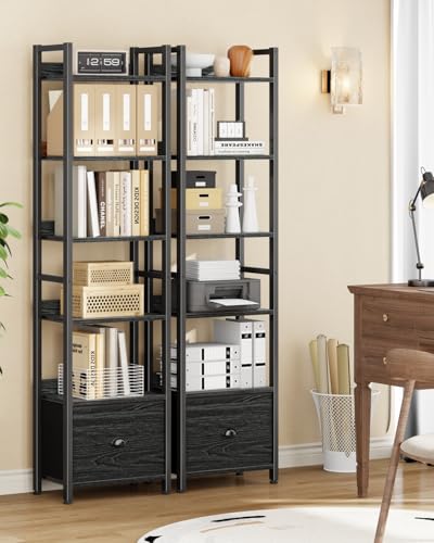Furologee 6 Tier Bookshelf Set of 2,Industrial Bookshelves and Bookcases - color: Black Oak, size: 6 Tier-2 PCS