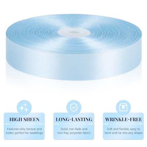 Light Blue Satin Ribbon 1 Inch x 100 Yards - color: Light Blue