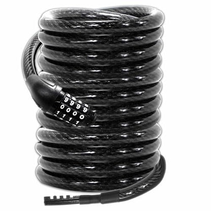 Lumintrail Long Coiled Bike Cable Lock 3/8 Inch 10ft (4, 6, 10, 15, 30ft), Weatherproof Locks for Kayak, Bike, Scooter, Outdoor Equipment, Resettable Combination Lock Anti Theft Protection - size: 10-FT