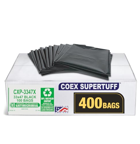 Aluf Plastics 40-45 Gallon 1.5 MIL (eq) Black Heavy Duty Trash Can Liners - 33" x 47" - Pack of 400 - For Contractor, Industrial, Commercial - style: 42 Gal, 1.5 Mil Equiv, 400 Count