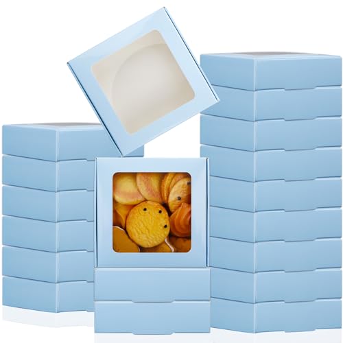 Zonon 30 Pcs Kraft Paper Boxes with Window 4.13 x 4.13 x 1.18 Inch (Blue) - color: Blue