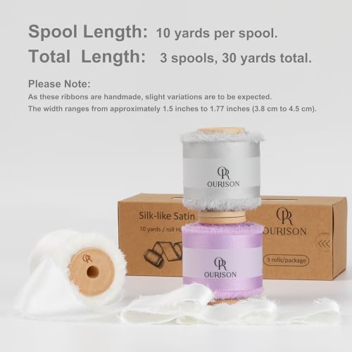 Silk Satin Ribbon 1-1/2 Inch x 30 Yards Ivory & Light Purple & Gray - color: Ivory& Light Purple& Gray