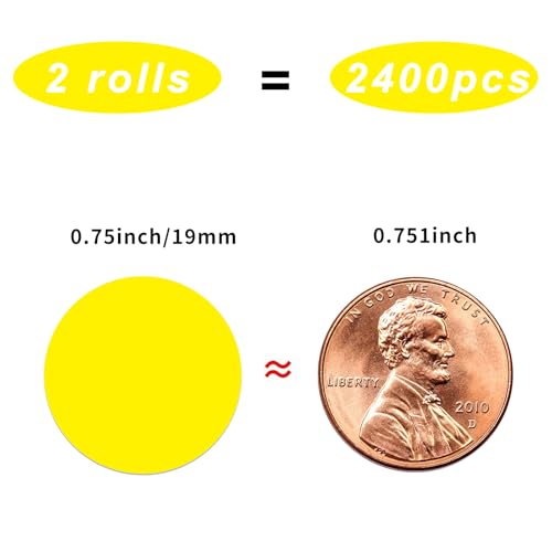 Dot Stickers,Pack of 2400 Round Color Coding Circle Dots Stickers Labels (3/4",Yellow) - color: Yellow, size: 0.75 inch-2 rolls