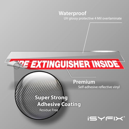 iSYFIX Fire Extinguisher Inside Sign, 9x1.7 Inch, Red Reflective, 10 Pack - color: Red Reflective, size: 9x1.7 (10 Pack)