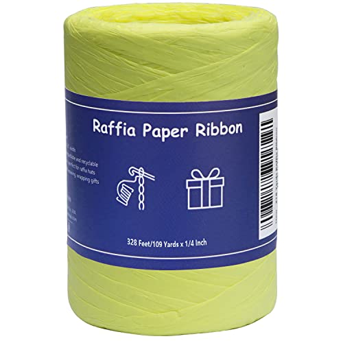 Raffia Twine for Gift Wrapping and Packing, Craft Ribbon - 1/4'' Wide, 109 Yards, Daffodil - color: Daffodil, size: 109 Yards
