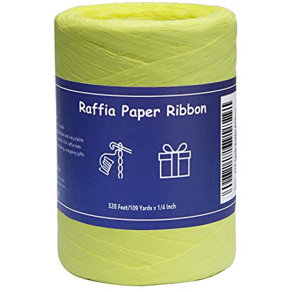 Raffia Twine for Gift Wrapping and Packing, Craft Ribbon - 1/4'' Wide, 109 Yards, Daffodil - color: Daffodil, size: 109 Yards