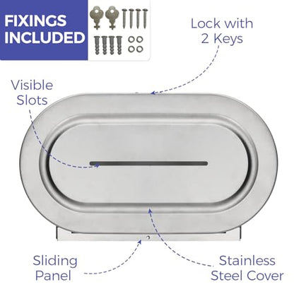 Stardrix Stainless Steel Twin Jumbo Toilet Paper Dispenser Wall Mount, 9" Commercial Double Roll Holder, Industrial Tissue Dispenser with Key Lock, Satin Finish - color: Satin Finish