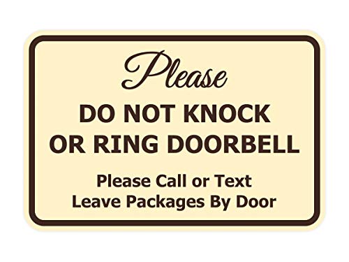 Signs ByLITA Classic Framed Please Do Not Knock Or Ring Doorbell Wall or Door Sign - Easy Installation | Mail Delivery Instruction | Do Not Disturb (Ivory/Dark Brown) - Small 1 Pack - color: Ivory/Dark Brown, size: 4 x 6" - Small (1 Pack)
