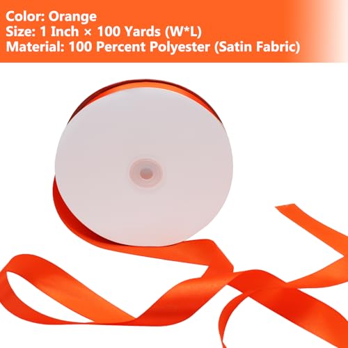 Orange Satin Ribbon 1 Inch 100 Yards, for Wedding Gift Wrapping - color: Orange