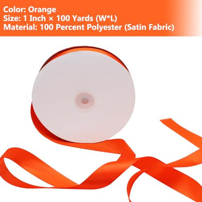 Orange Satin Ribbon 1 Inch 100 Yards, for Wedding Gift Wrapping - color: Orange