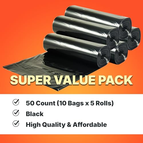 Bagtron 55-60 Gallon Trash Bags, 50 Micron Heavy Duty Pure LDPE Garbage Can Liners, 36" x 58" Large, Black, 50 Count - style: 60 Gal, 2mil (50ct)