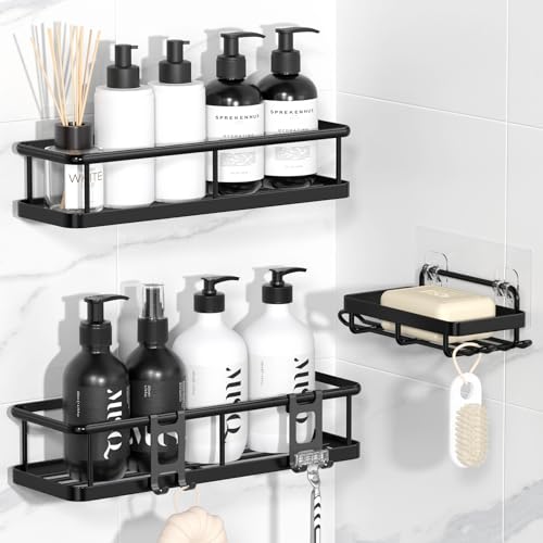 YASONIC Shower Caddy Adhesive, Rustproof Shower Organizer with Soap Holder, Large Capacity Shower Shelves for Inside Shower, No Drilling Bathroom Organizers and Storage for Home Decor（3 Pack Black） - color: Black